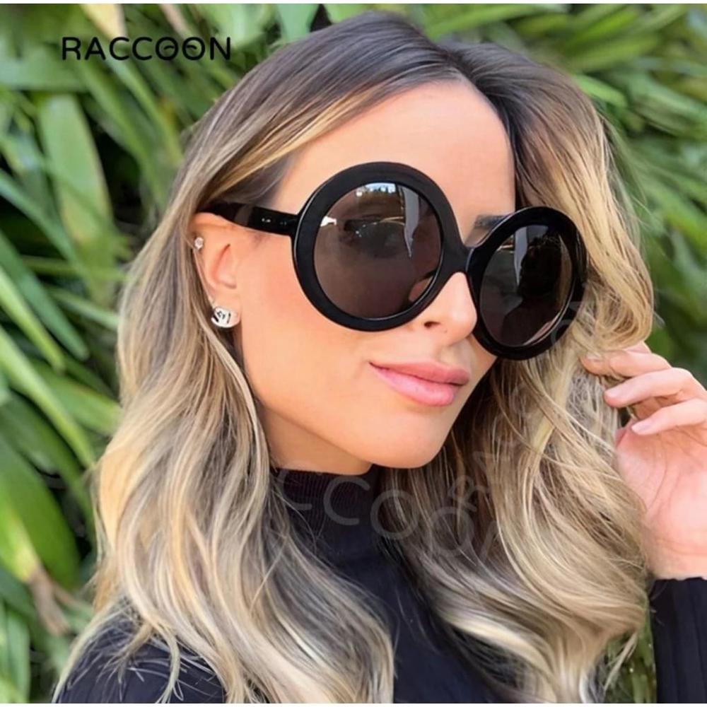 Oversized Round Black Sunglasses for Women